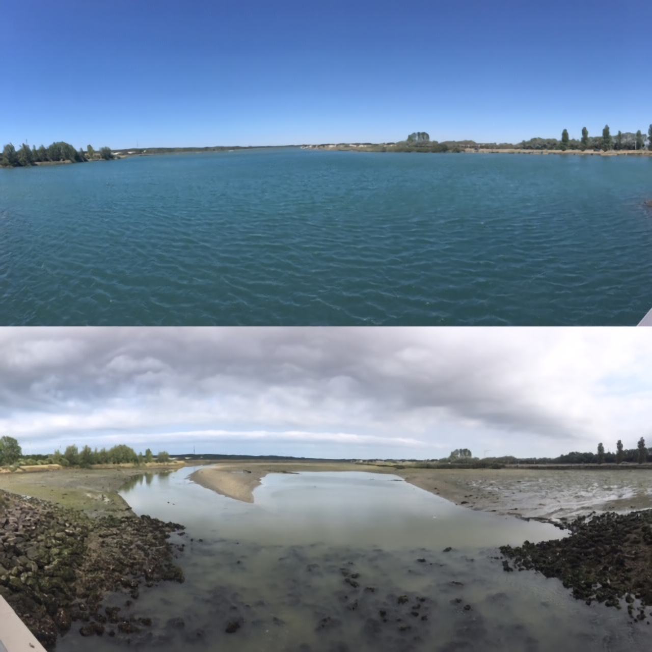 La mme vue avec leau et sans leau. Dordinaire, la Chnoue se vide deux fois par mois (Journal des Sables)