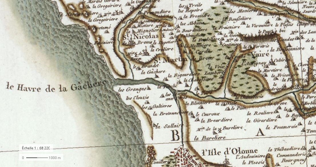 Le Havre de la Gachre  Saint-Martin-de-Brem, carte de Cassini
