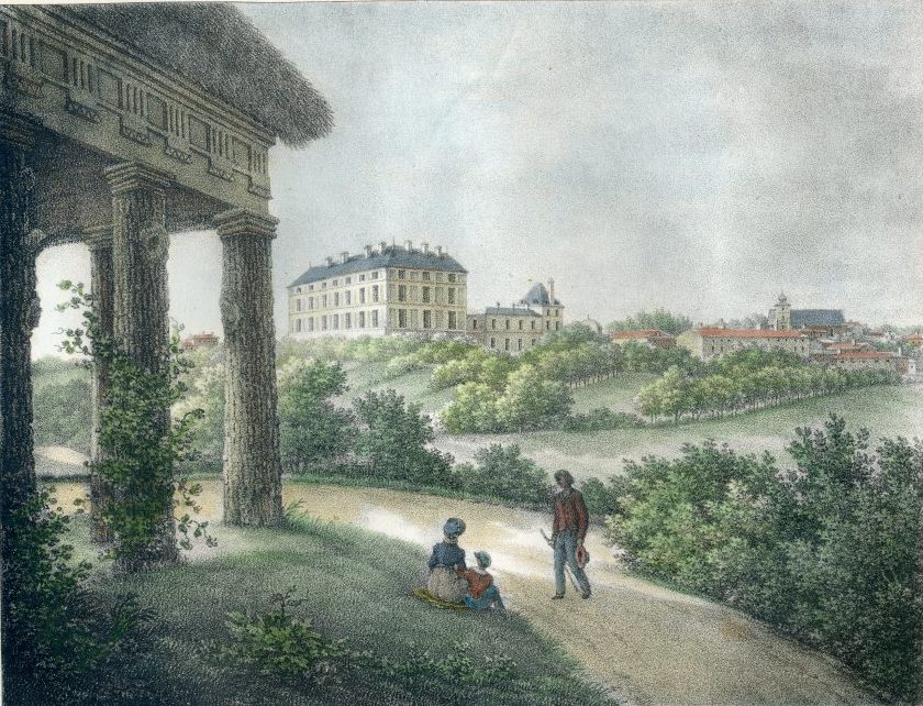 Gravure du Chteau de Colbert - Maulvrier (Maine et Loire) depuis son parc